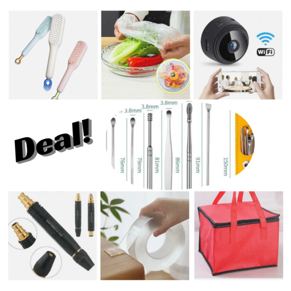 Ultimate Multifunctional Essentials: Water Spray Gun, Insulated Cooler Bag, Nano Tape, Ear Cleaning Kit, Disposable Covers, Mini Wifi Camera & Self-Cleaning Comb