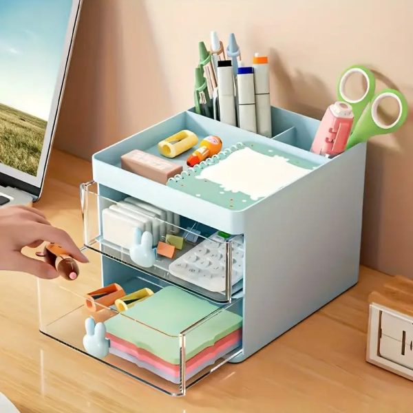 Rabbit Handle Clear Desk Organizer- Perfect For Pen ,makeup And Jewellery Etc.(random Color)