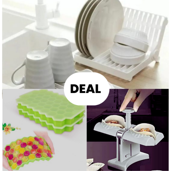 Multi-Purpose Kitchen Tools – Dumpling & Samosa Maker, Ice Tray, Dish Drying Rack