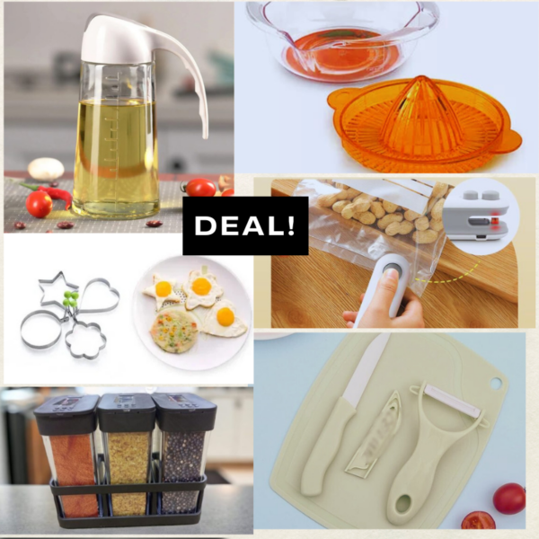 Essential Kitchen Tools – Spice Storage Box, Juice Squeezer, Knife Set, Egg Shapers & More