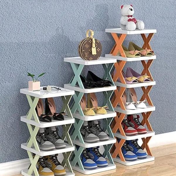 New Arrival Stackable Shoe Rack Multi-layer Storage Shoes Shelf Box Plastic Space Saving Cabinet Shoes Organizer For Entry (random Color)